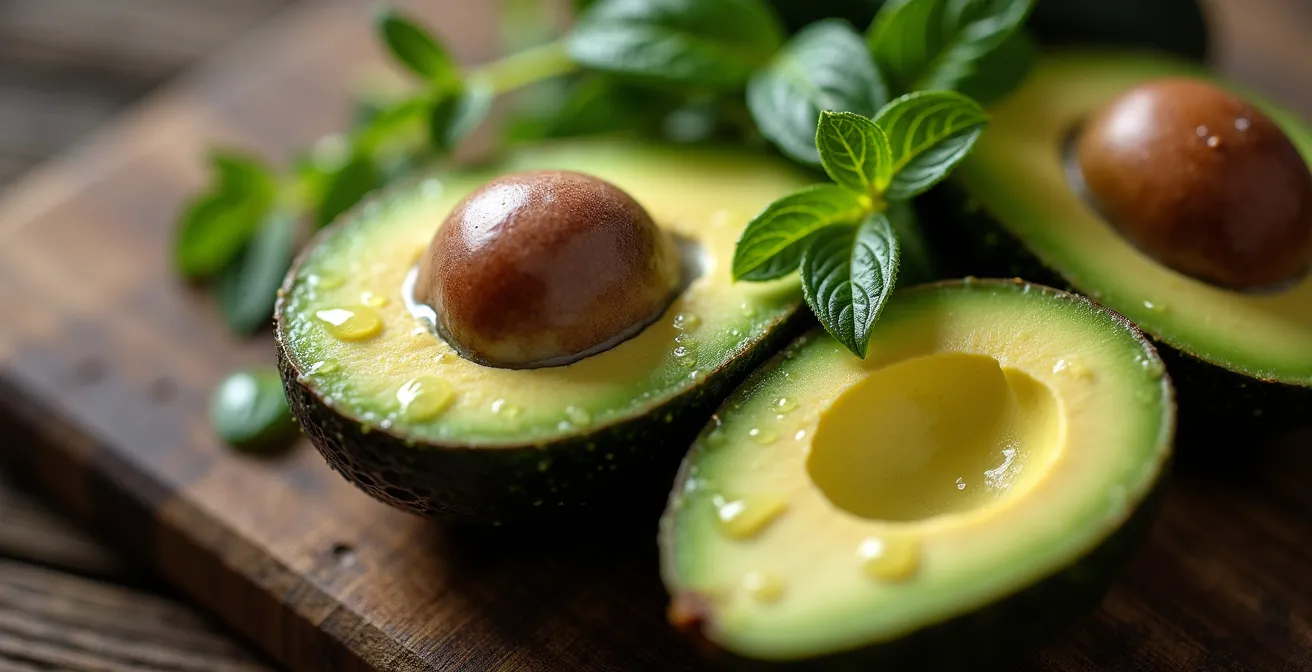 Makroaufnahme von Avocado-Hälften mit sichtbarer cremiger Textur