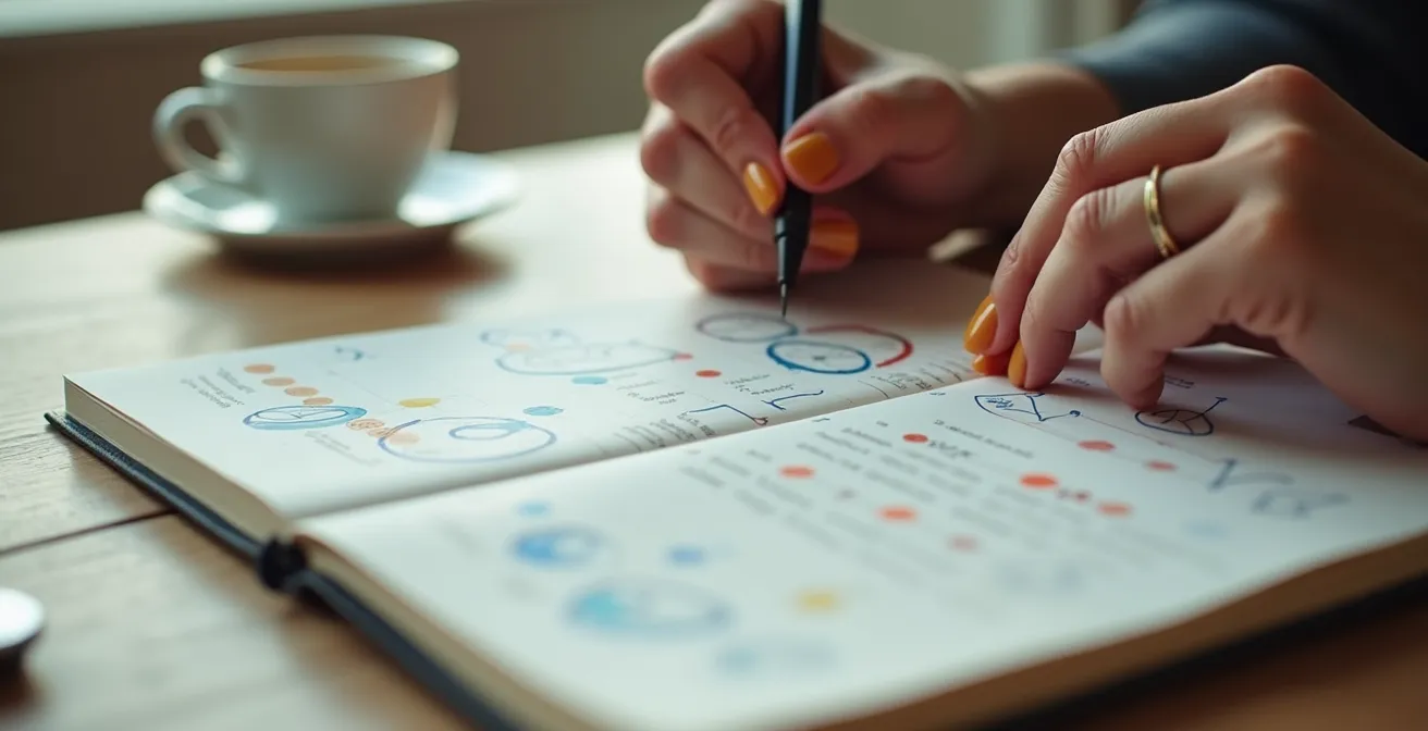 Frau dokumentiert ihre Symptome in einem Schmerztagebuch, um die Diagnose von Endometriose zu unterstützen.