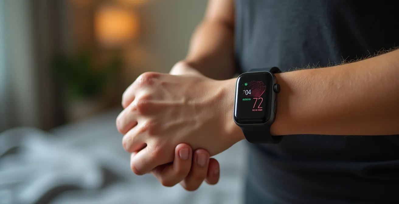 Nahaufnahme einer Sportlerin bei der HRV-Messung am Morgen