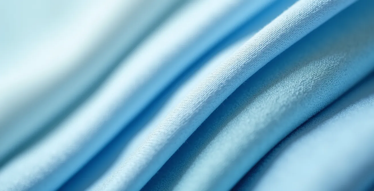 Monochromes Pastell-Outfit, das verschiedene Texturen wie Seide, Strick und Leder in einem einzigen Farbton kombiniert und so Tiefe erzeugt.