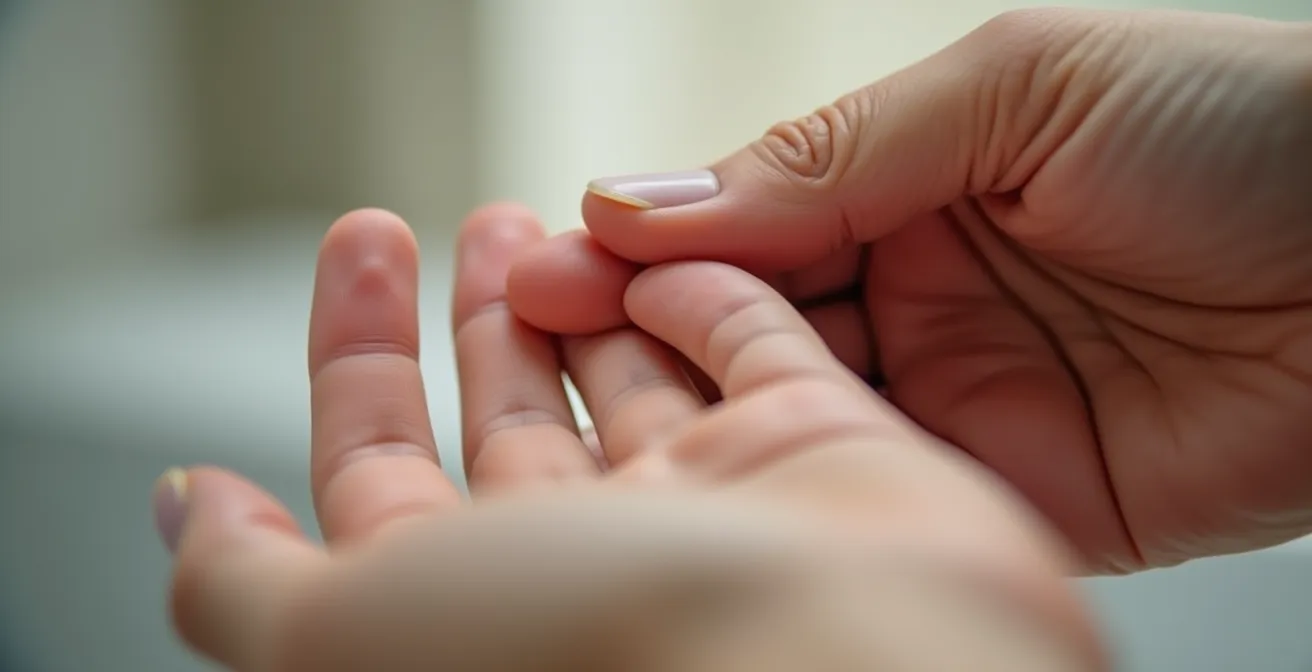 Nahaufnahme eines Selbsttests zur Hautelastizität bei Dehydration