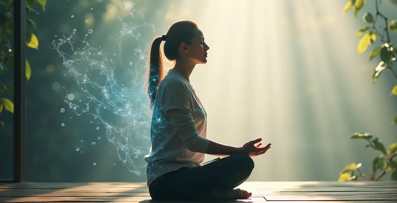Frau in meditativer Haltung verbindet sich mit ihrer inneren Weisheit