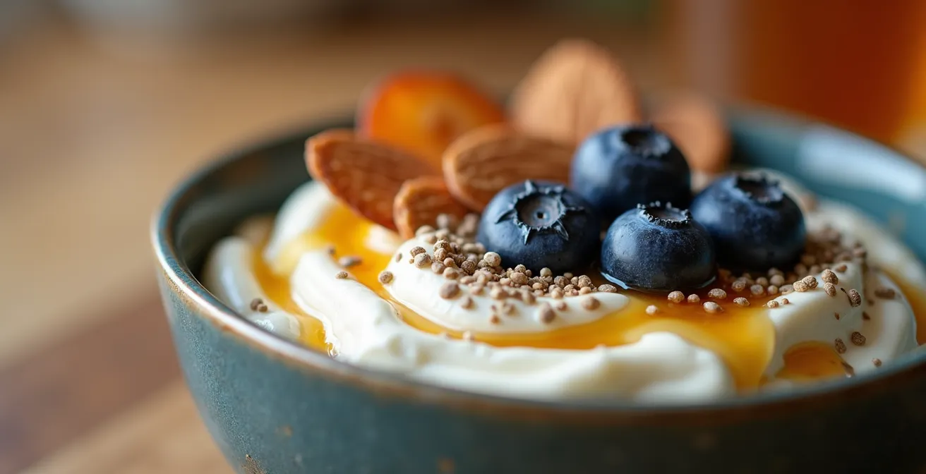 Nährstoffreiches Frühstück mit Proteinen, gesunden Fetten und Ballaststoffen