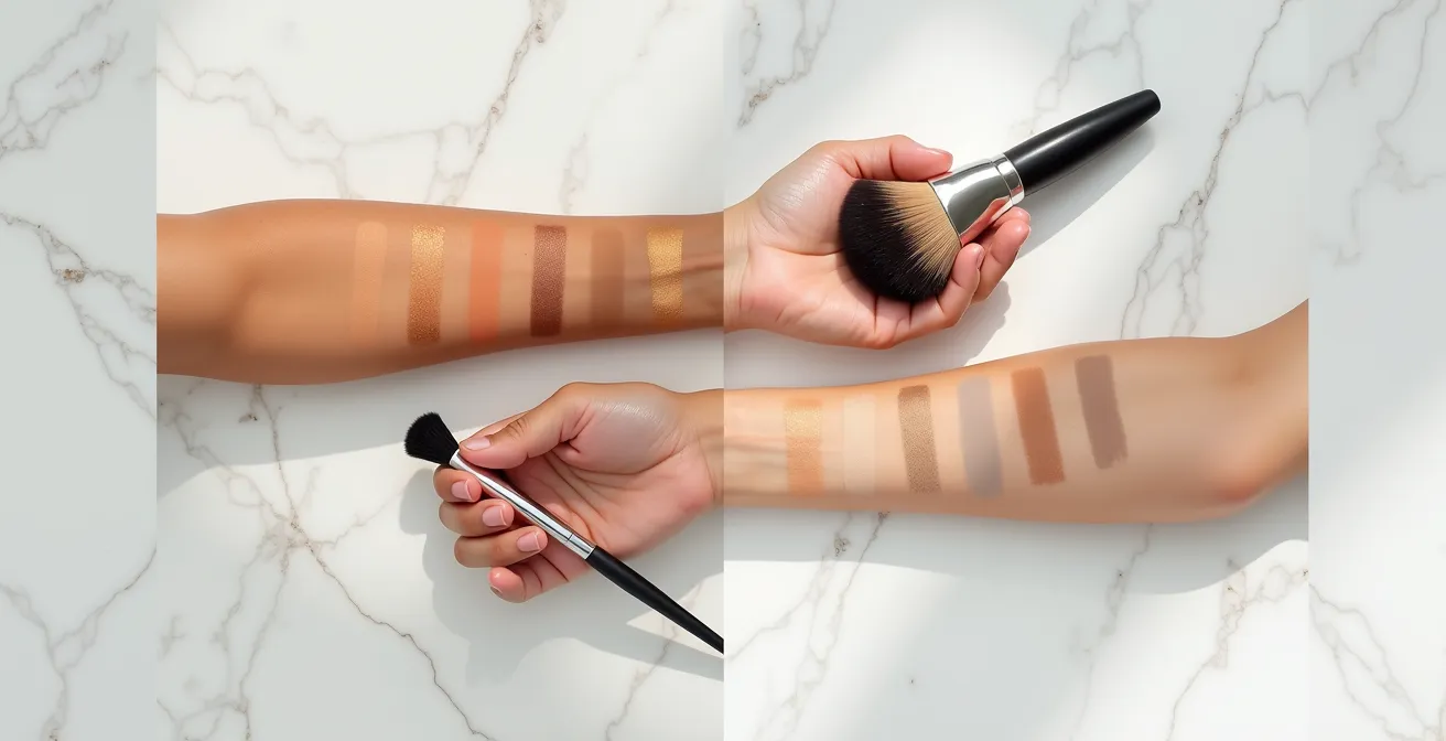 Farbunterschied zwischen warmem Bronzer und kühler Kontur auf der Haut