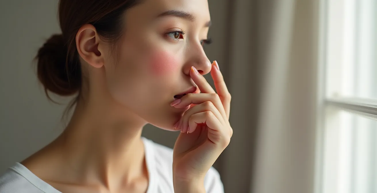 Seitenprofil zeigt Auftragen von Creme-Rouge für natürlichen Glow