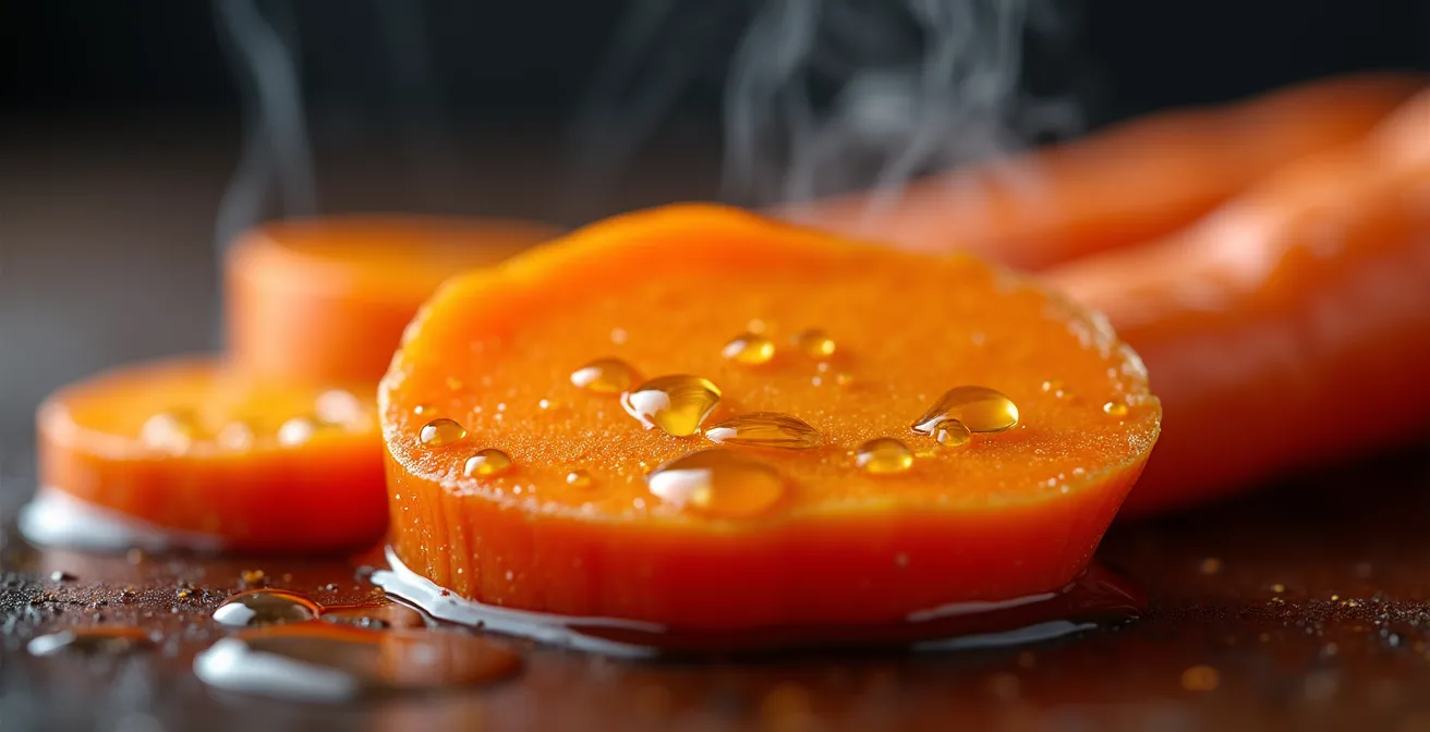 Gekochte Karotten mit Olivenöl, die die optimale Aufnahme von Vitamin A symbolisieren