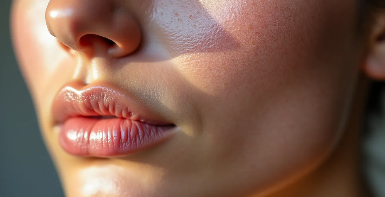 Makroaufnahme zeigt Lichtreflexion auf glatter Hautoberfläche im Vergleich