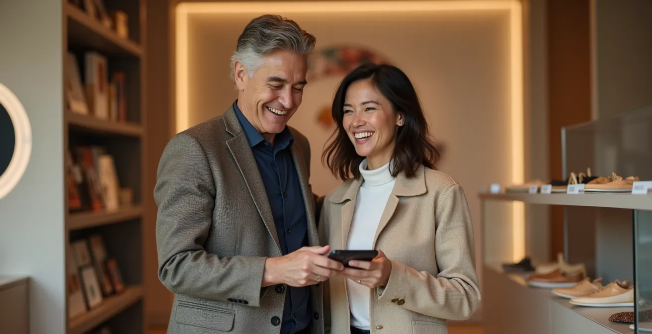 Paar beim gemeinsamen Stöbern in einem stilvollen Ambiente