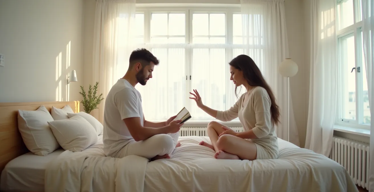 Paar in entspannter, liebevoller Umarmung bei warmem Licht