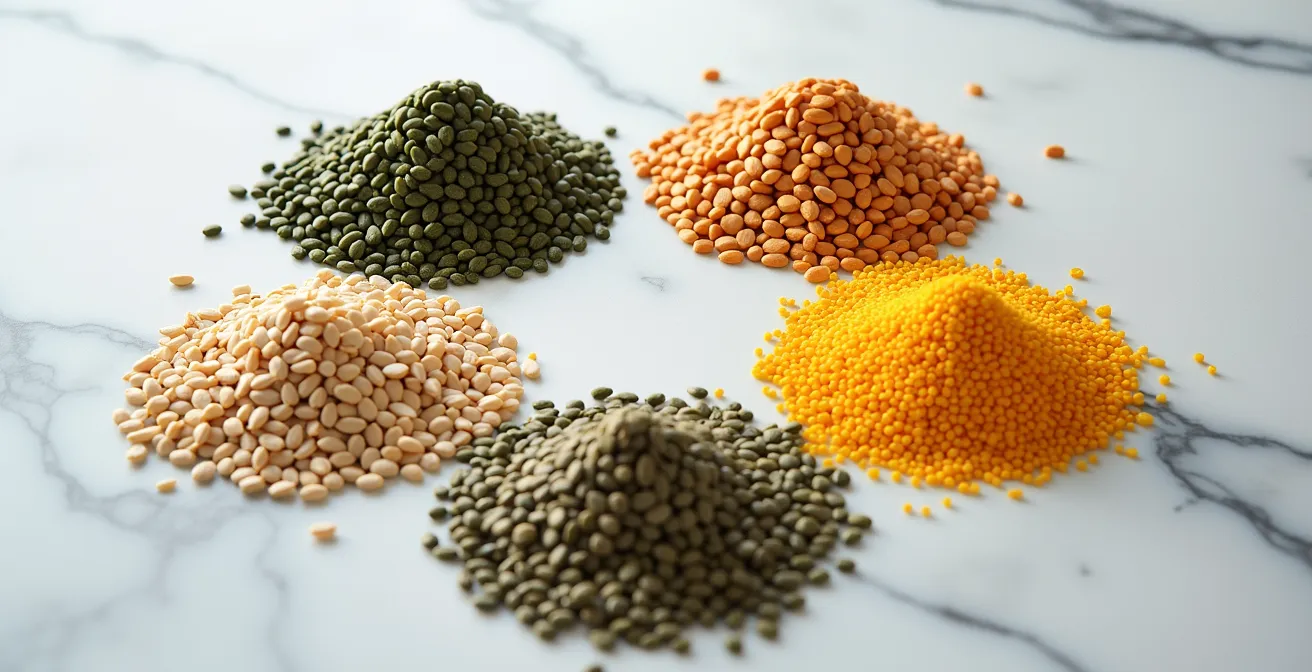 Anordnung von Kürbiskernen, Leinsamen, Sesam und Sonnenblumenkernen für Seed Cycling