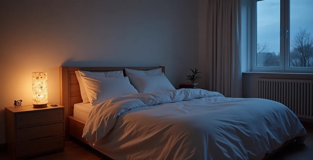 Schlafzimmer mit sanfter Abendbeleuchtung für optimale Melatoninproduktion
